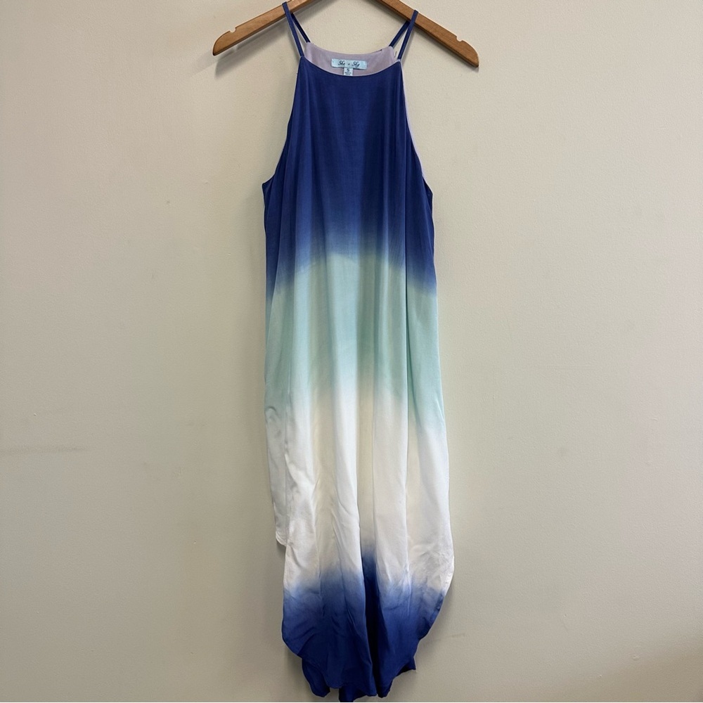 She + Sky Blue and White Ombre Maxi Dress